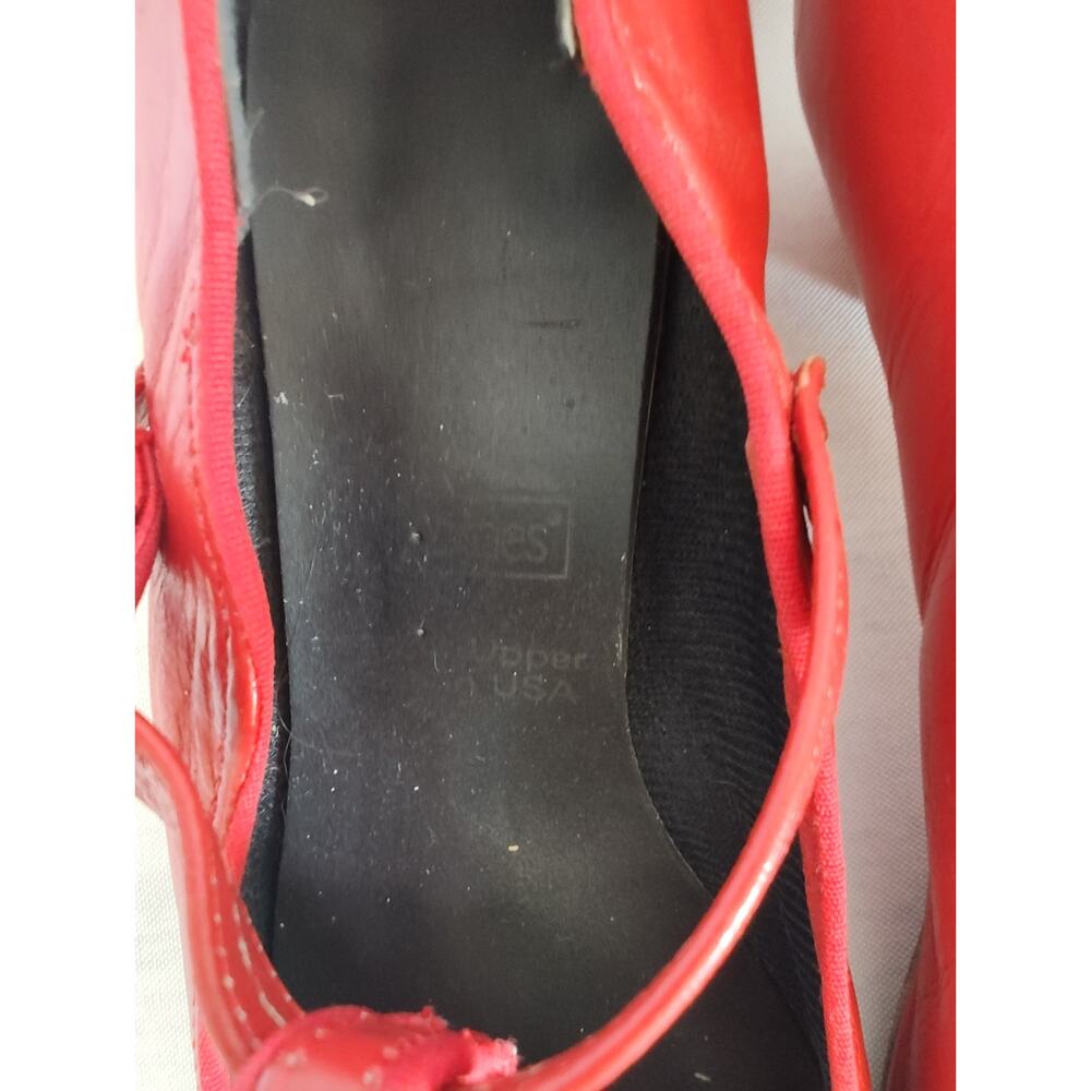 Leo's Dance Wear Rockabilly Women’s Red Leather T-Strap Dance Shoes, Low Heel - Picture 12 of 16